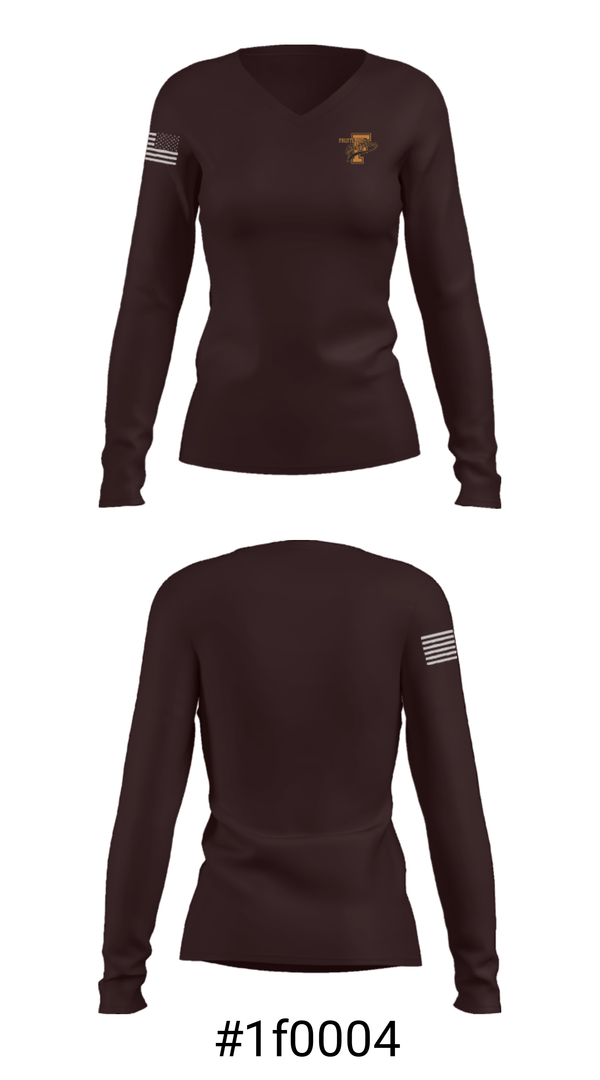 Women's Long Sleeve Vneck Shirt, Fruitland High School, Spirit Store, Teamtime, Team time, sublimation, custom sports apparel, team uniforms, spirit wear, spiritwear, sports uniforms, custom shirts, team store, custom team store, fundraiser sports, apparel fundraiser