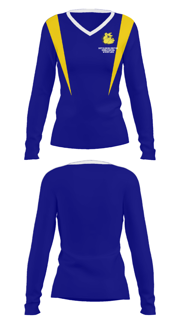 Women's Long Sleeve Vneck Shirt, Bethlehem-Center Middle School Wrestling, Wrestling, Teamtime, Team time, sublimation, custom sports apparel, team uniforms, spirit wear, spiritwear, sports uniforms, custom shirts, team store, custom team store, fundraiser sports, apparel fundraiser