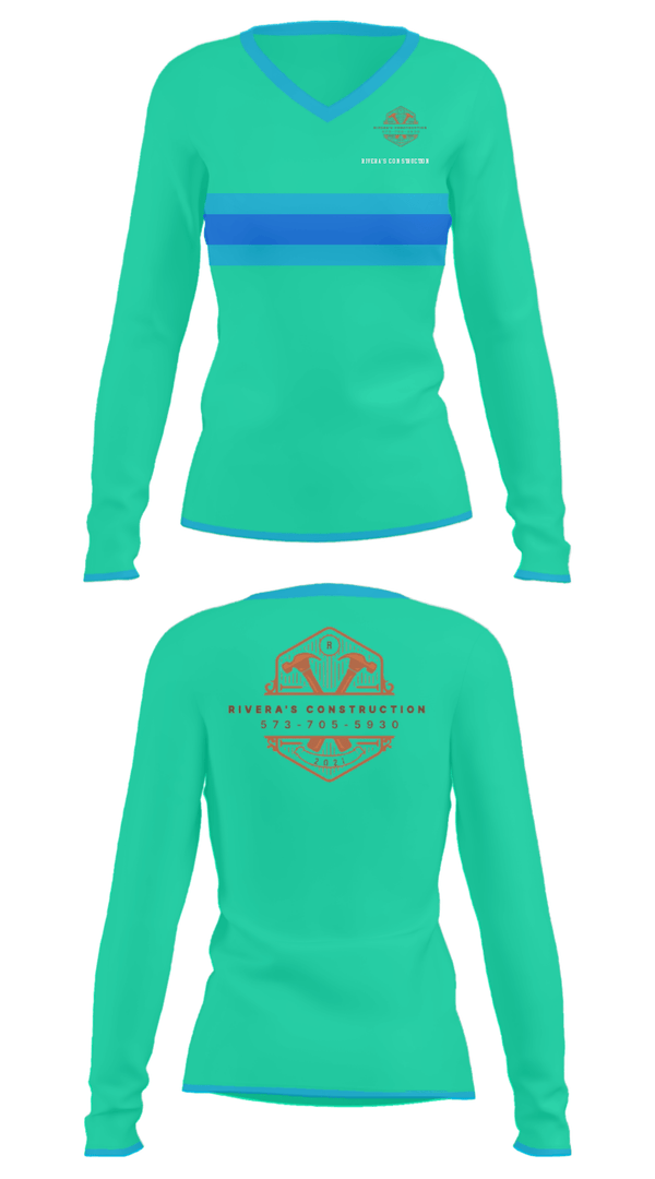 Women's Long Sleeve Vneck Shirt, Rivera's Construction, , Teamtime, Team time, sublimation, custom sports apparel, team uniforms, spirit wear, spiritwear, sports uniforms, custom shirts, team store, custom team store, fundraiser sports, apparel fundraiser