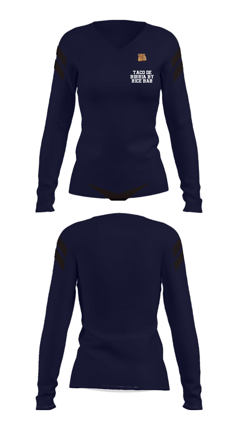 Women's Long Sleeve Vneck Shirt, Taco de Birria by Rice Bar, , Teamtime, Team time, sublimation, custom sports apparel, team uniforms, spirit wear, spiritwear, sports uniforms, custom shirts, team store, custom team store, fundraiser sports, apparel fundraiser