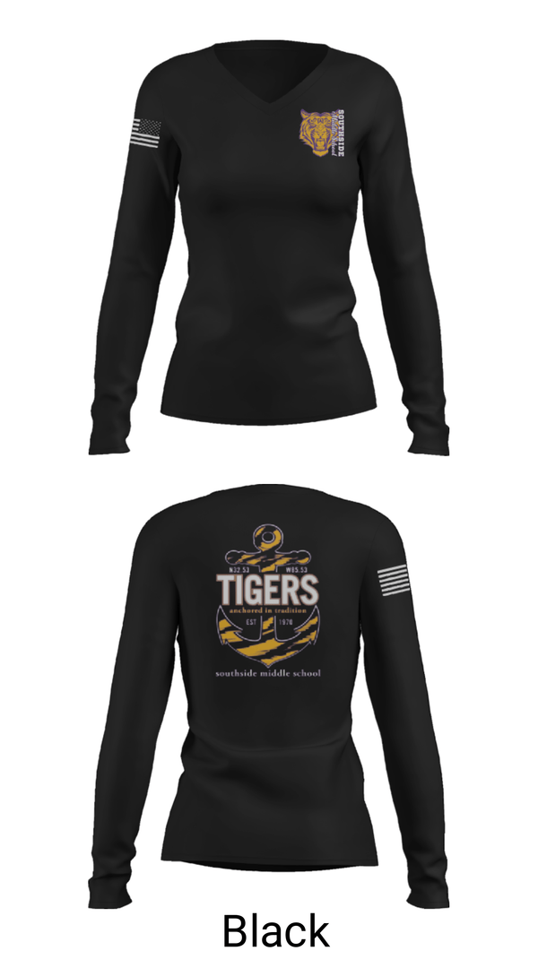 Women's Long Sleeve Vneck Shirt, Southside Middle School, Spirit Store, Teamtime, Team time, sublimation, custom sports apparel, team uniforms, spirit wear, spiritwear, sports uniforms, custom shirts, team store, custom team store, fundraiser sports, apparel fundraiser