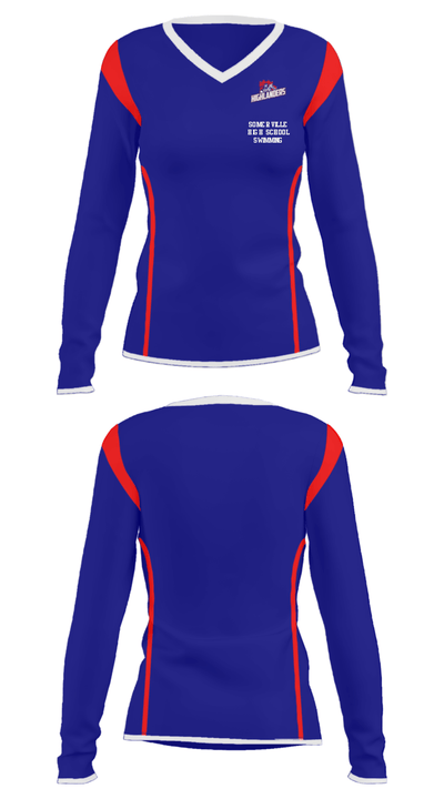 Somerville High School Swimming 14455769 Women's Long Sleeve V-neck Shirt - 32