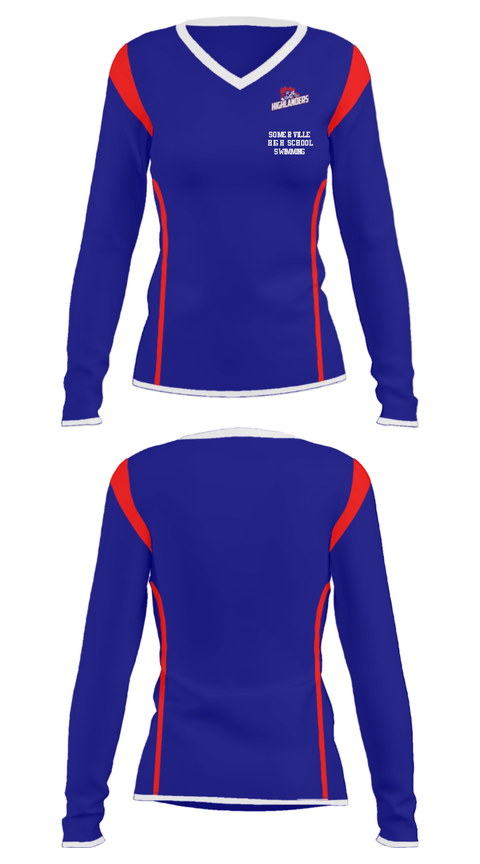 Women's Long Sleeve Vneck Shirt, Somerville High School Swimming, Swimming, Teamtime, Team time, sublimation, custom sports apparel, team uniforms, spirit wear, spiritwear, sports uniforms, custom shirts, team store, custom team store, fundraiser sports, apparel fundraiser