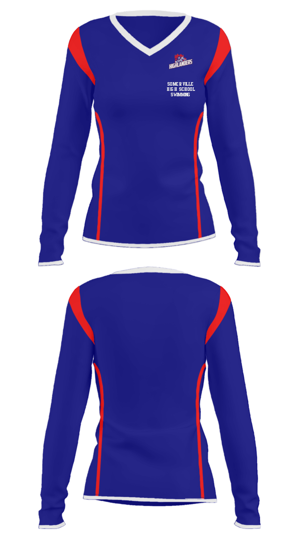 Women's Long Sleeve Vneck Shirt, Somerville High School Swimming, Swimming, Teamtime, Team time, sublimation, custom sports apparel, team uniforms, spirit wear, spiritwear, sports uniforms, custom shirts, team store, custom team store, fundraiser sports, apparel fundraiser