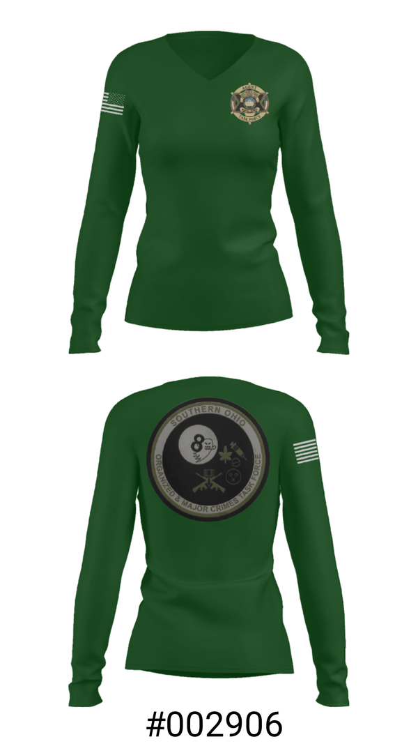 Women's Long Sleeve Vneck Shirt, Southern Ohio Organized and Major Crimes Task Force, Police, Teamtime, Team time, sublimation, custom sports apparel, team uniforms, spirit wear, spiritwear, sports uniforms, custom shirts, team store, custom team store, fundraiser sports, apparel fundraiser
