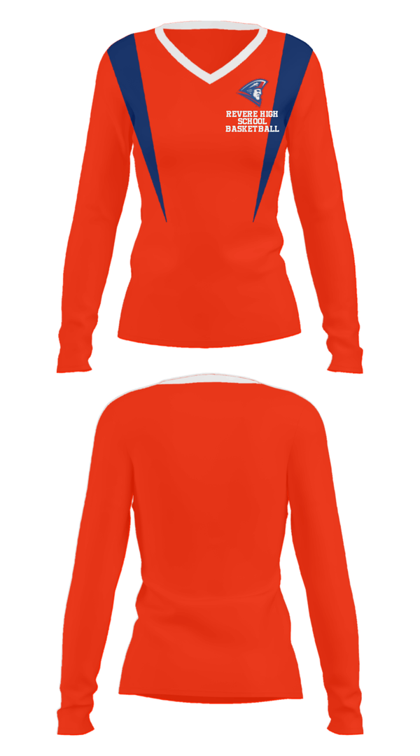 Women's Long Sleeve Vneck Shirt, Revere High School Basketball, Men's Basketball, Teamtime, Team time, sublimation, custom sports apparel, team uniforms, spirit wear, spiritwear, sports uniforms, custom shirts, team store, custom team store, fundraiser sports, apparel fundraiser