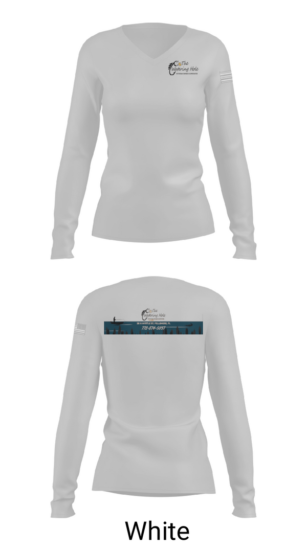 Women's Long Sleeve Vneck Shirt, The Watering Hole at FFHQ, , Teamtime, Team time, sublimation, custom sports apparel, team uniforms, spirit wear, spiritwear, sports uniforms, custom shirts, team store, custom team store, fundraiser sports, apparel fundraiser