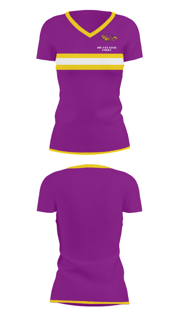 Women's Short Sleeve Vneck Shirt, Avon High School Bowling, Bowling, Teamtime, Team time, sublimation, custom sports apparel, team uniforms, spirit wear, spiritwear, sports uniforms, custom shirts, team store, custom team store, fundraiser sports, apparel fundraiser