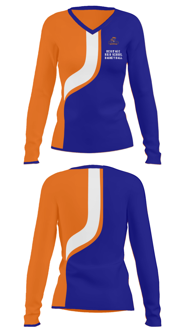 Women's Long Sleeve Vneck Shirt, Heritage High School Basketball, Women's Basketball, Teamtime, Team time, sublimation, custom sports apparel, team uniforms, spirit wear, spiritwear, sports uniforms, custom shirts, team store, custom team store, fundraiser sports, apparel fundraiser
