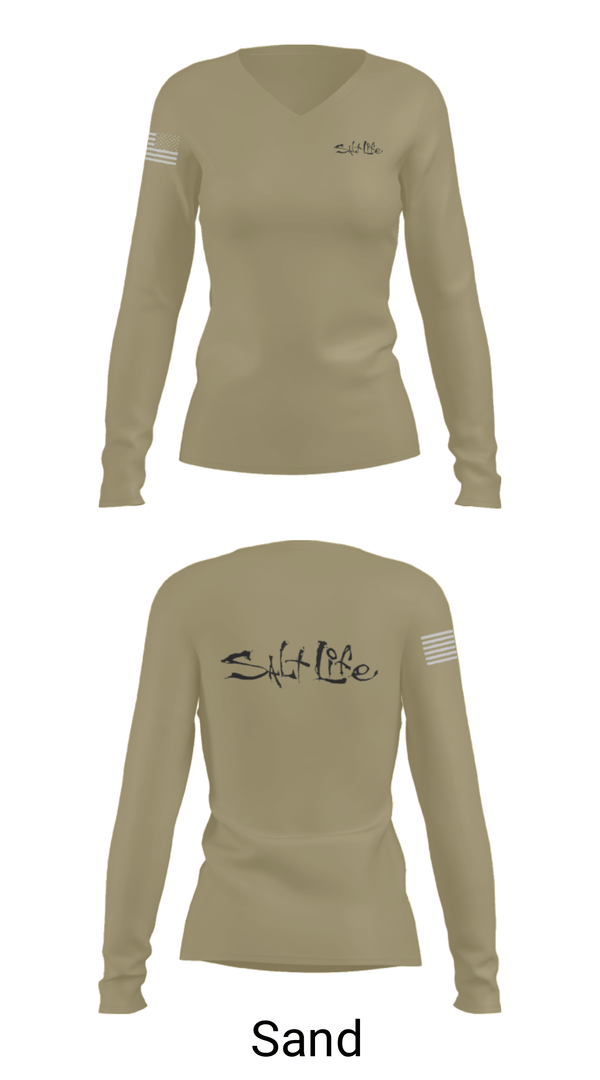 Women's Long Sleeve Vneck Shirt, , Army, Teamtime, Team time, sublimation, custom sports apparel, team uniforms, spirit wear, spiritwear, sports uniforms, custom shirts, team store, custom team store, fundraiser sports, apparel fundraiser