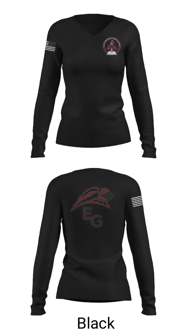 Women's Long Sleeve Vneck Shirt, East Greenwich High School Ice Hockey, Ice Hockey, Teamtime, Team time, sublimation, custom sports apparel, team uniforms, spirit wear, spiritwear, sports uniforms, custom shirts, team store, custom team store, fundraiser sports, apparel fundraiser