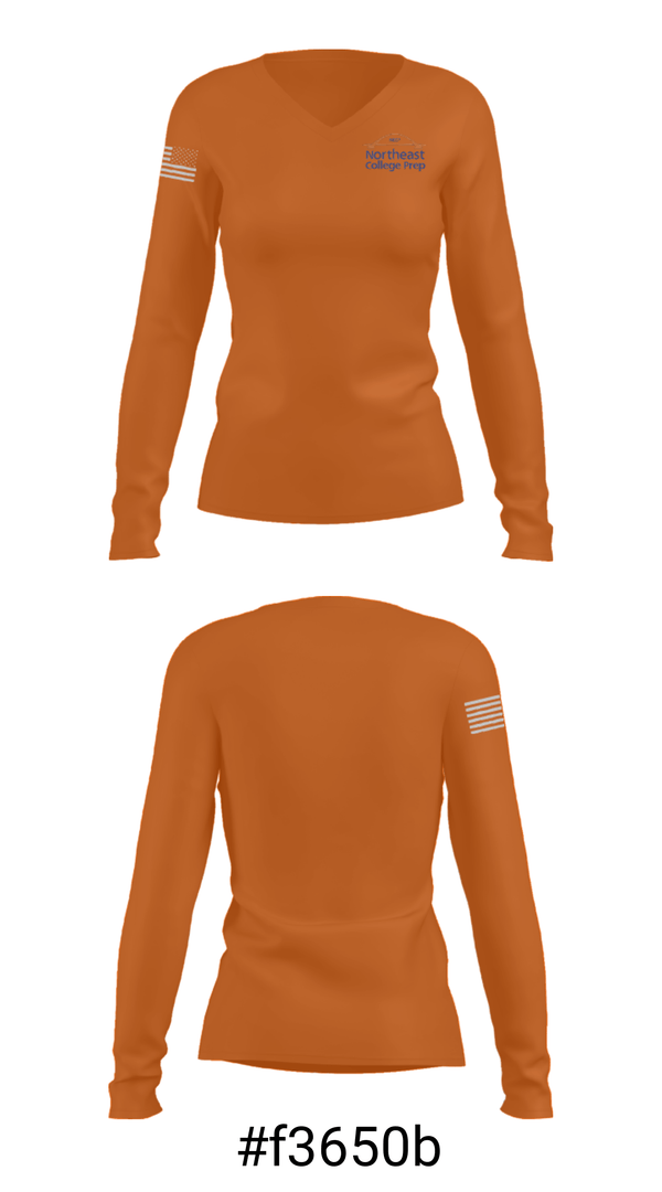 Women's Long Sleeve Vneck Shirt, Northeast College Preparatory Charter School, Spirit Store, Teamtime, Team time, sublimation, custom sports apparel, team uniforms, spirit wear, spiritwear, sports uniforms, custom shirts, team store, custom team store, fundraiser sports, apparel fundraiser