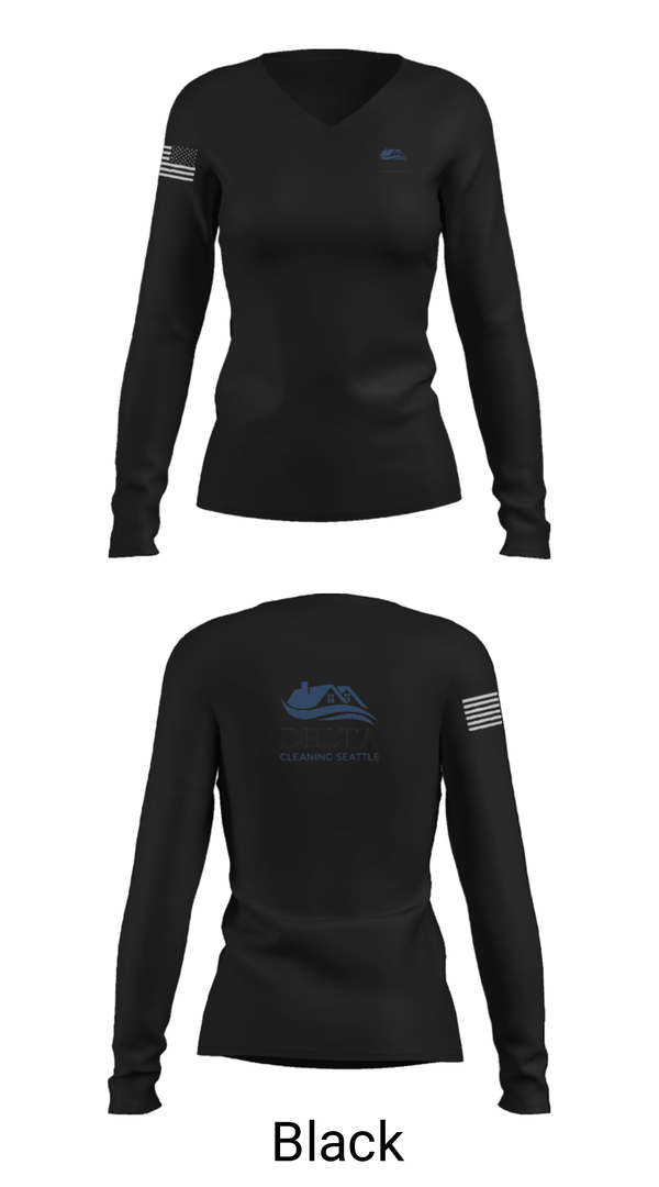 Women's Long Sleeve Vneck Shirt, Delta cleaning LLC, , Teamtime, Team time, sublimation, custom sports apparel, team uniforms, spirit wear, spiritwear, sports uniforms, custom shirts, team store, custom team store, fundraiser sports, apparel fundraiser