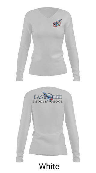 Women's Long Sleeve Vneck Shirt, East Lee Middle School, Spirit Store, Teamtime, Team time, sublimation, custom sports apparel, team uniforms, spirit wear, spiritwear, sports uniforms, custom shirts, team store, custom team store, fundraiser sports, apparel fundraiser
