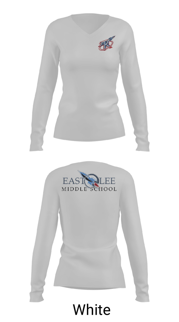 Women's Long Sleeve Vneck Shirt, East Lee Middle School, Spirit Store, Teamtime, Team time, sublimation, custom sports apparel, team uniforms, spirit wear, spiritwear, sports uniforms, custom shirts, team store, custom team store, fundraiser sports, apparel fundraiser