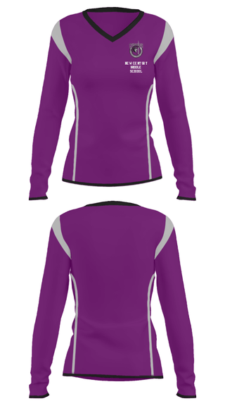 Women's Long Sleeve Vneck Shirt, New Century Middle School, Spirit Store, Teamtime, Team time, sublimation, custom sports apparel, team uniforms, spirit wear, spiritwear, sports uniforms, custom shirts, team store, custom team store, fundraiser sports, apparel fundraiser