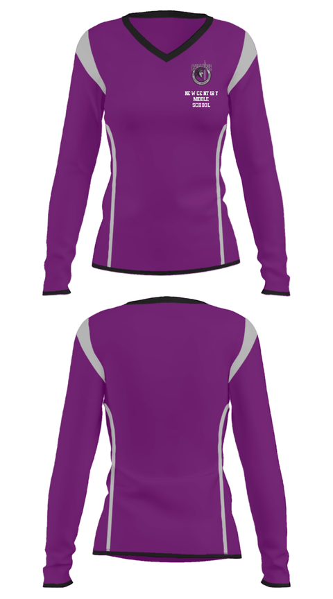 Women's Long Sleeve Vneck Shirt, New Century Middle School, Spirit Store, Teamtime, Team time, sublimation, custom sports apparel, team uniforms, spirit wear, spiritwear, sports uniforms, custom shirts, team store, custom team store, fundraiser sports, apparel fundraiser