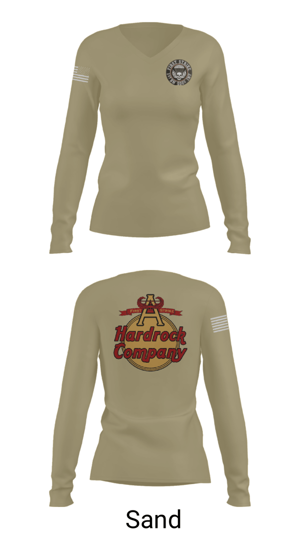 Women's Long Sleeve Vneck Shirt, Hardrock Company, Army, Teamtime, Team time, sublimation, custom sports apparel, team uniforms, spirit wear, spiritwear, sports uniforms, custom shirts, team store, custom team store, fundraiser sports, apparel fundraiser