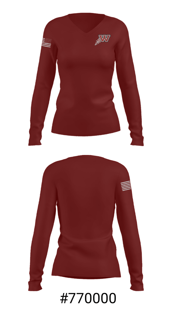Women's Long Sleeve Vneck Shirt, Waterloo West High School Basketball, Women's Basketball, Teamtime, Team time, sublimation, custom sports apparel, team uniforms, spirit wear, spiritwear, sports uniforms, custom shirts, team store, custom team store, fundraiser sports, apparel fundraiser