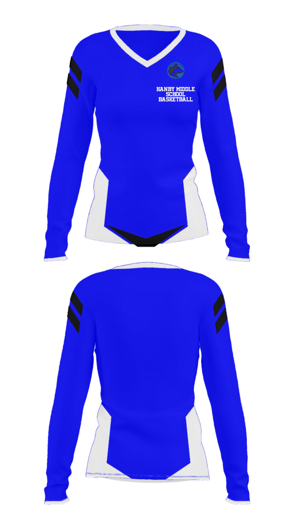 Women's Long Sleeve Vneck Shirt, Hanby Middle School Basketball, Women's Basketball, Teamtime, Team time, sublimation, custom sports apparel, team uniforms, spirit wear, spiritwear, sports uniforms, custom shirts, team store, custom team store, fundraiser sports, apparel fundraiser