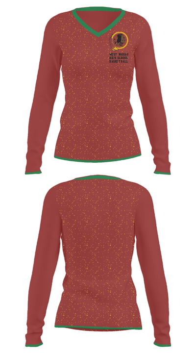 West Nassau High School Basketball 97433632 Women's Long Sleeve V-neck Shirt - 34