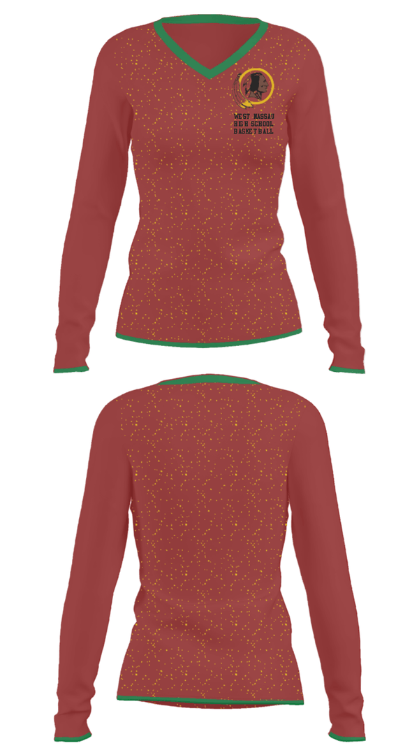 Women's Long Sleeve Vneck Shirt, West Nassau High School Basketball, Women's Basketball, Teamtime, Team time, sublimation, custom sports apparel, team uniforms, spirit wear, spiritwear, sports uniforms, custom shirts, team store, custom team store, fundraiser sports, apparel fundraiser