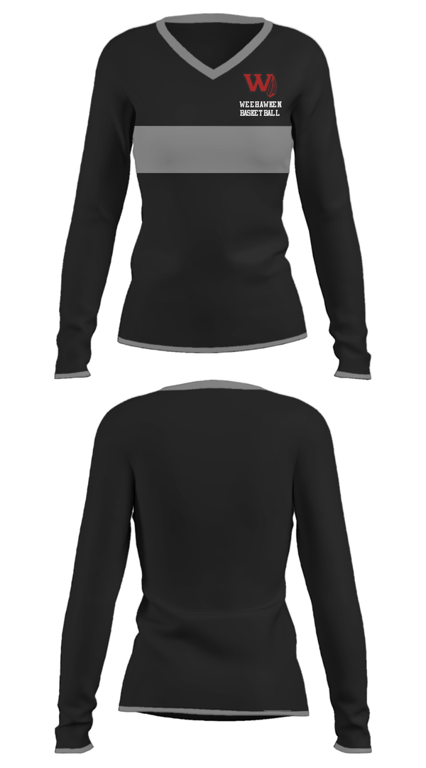 Women's Long Sleeve Vneck Shirt, Weehawken High School Basketball, Men's Basketball, Teamtime, Team time, sublimation, custom sports apparel, team uniforms, spirit wear, spiritwear, sports uniforms, custom shirts, team store, custom team store, fundraiser sports, apparel fundraiser
