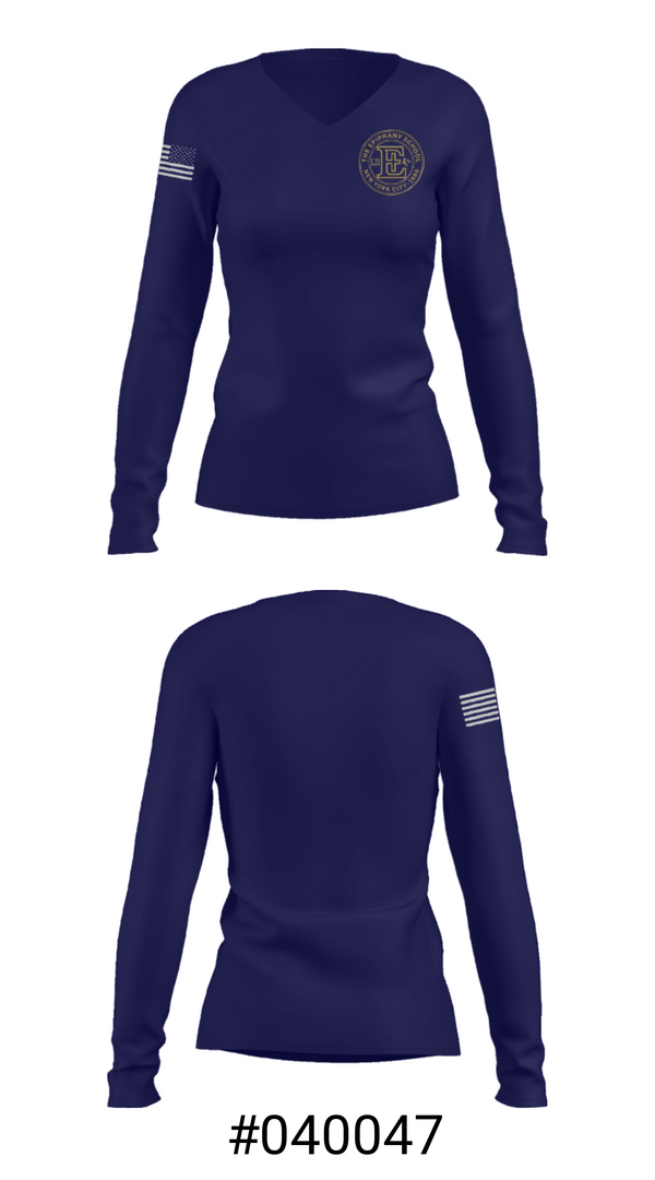 Women's Long Sleeve Vneck Shirt, Epiphany Elementary School, Spirit Store, Teamtime, Team time, sublimation, custom sports apparel, team uniforms, spirit wear, spiritwear, sports uniforms, custom shirts, team store, custom team store, fundraiser sports, apparel fundraiser