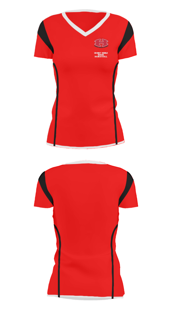 Women's Short Sleeve Vneck Shirt, Crosby Middle School Basketball, Women's Basketball, Teamtime, Team time, sublimation, custom sports apparel, team uniforms, spirit wear, spiritwear, sports uniforms, custom shirts, team store, custom team store, fundraiser sports, apparel fundraiser
