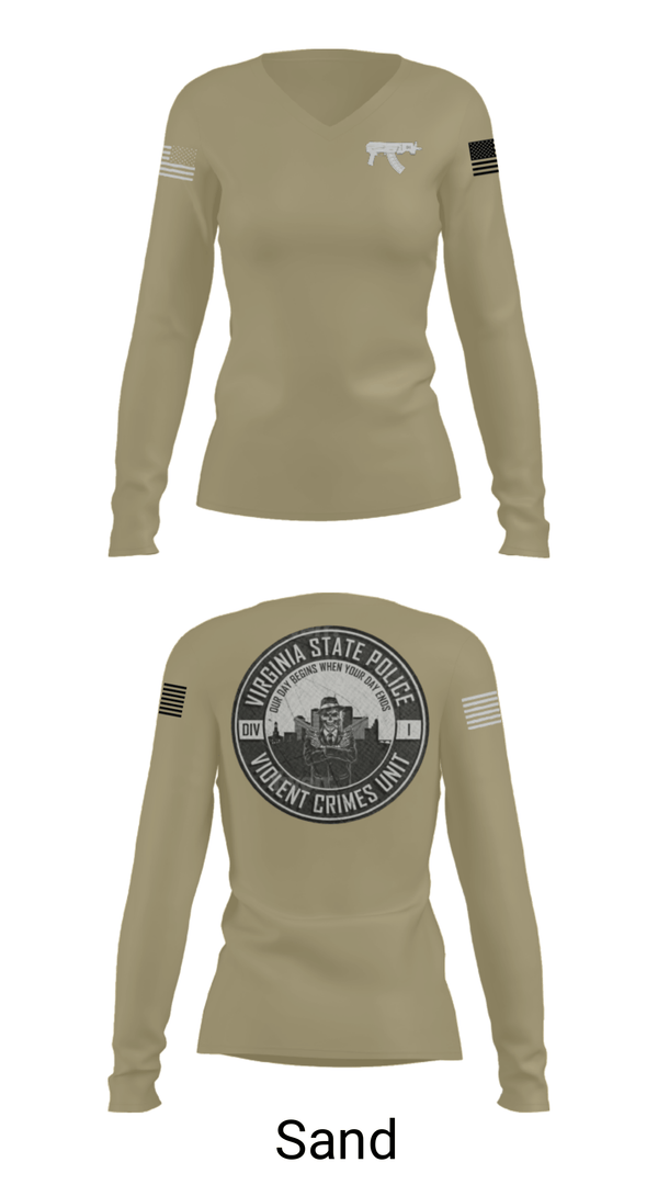 Women's Long Sleeve Vneck Shirt, Violent Crimes Unit, Police, Teamtime, Team time, sublimation, custom sports apparel, team uniforms, spirit wear, spiritwear, sports uniforms, custom shirts, team store, custom team store, fundraiser sports, apparel fundraiser