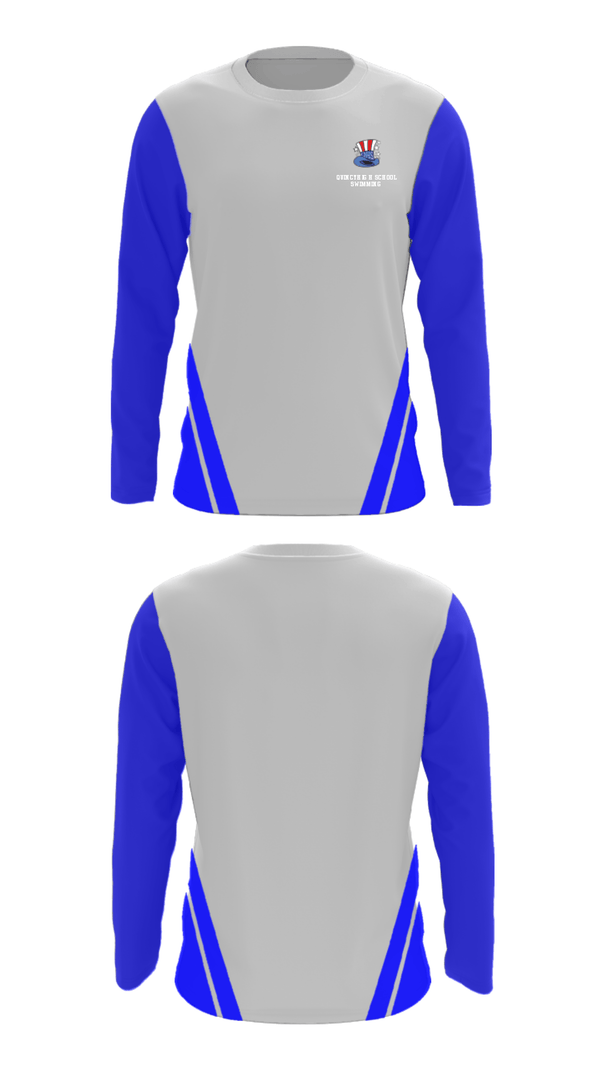 Long Sleeve Performance Shirt, Quincy High School Swimming, Swimming, Teamtime, Team time, sublimation, custom sports apparel, team uniforms, spirit wear, spiritwear, sports uniforms, custom shirts, team store, custom team store, fundraiser sports, apparel fundraiser