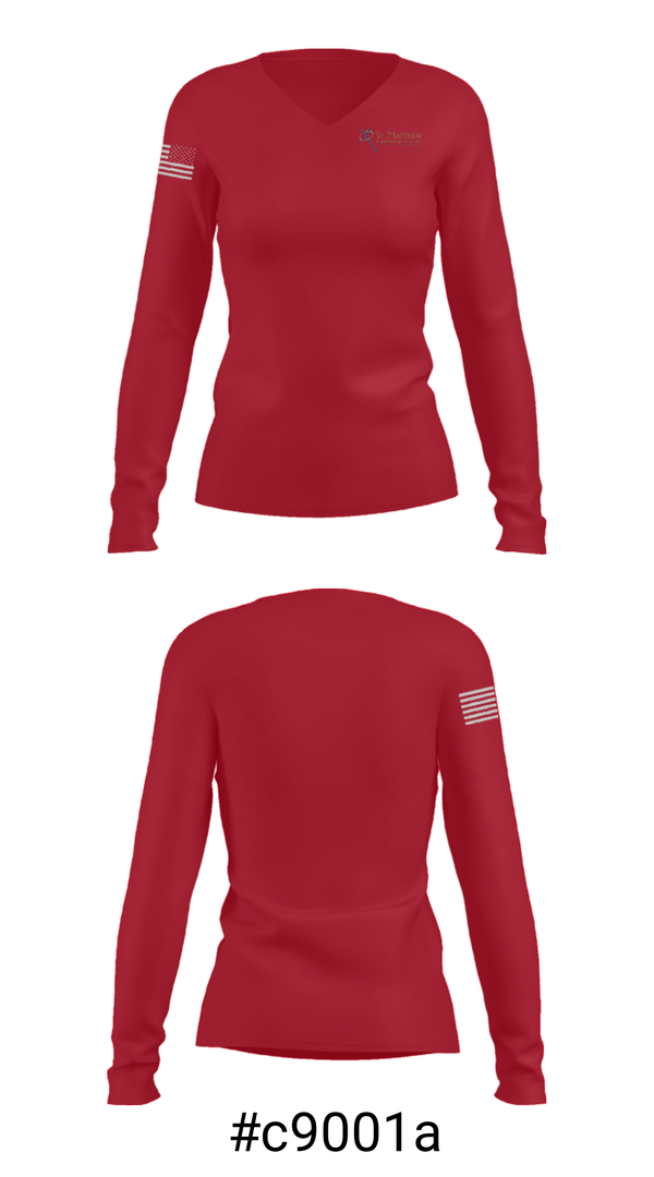 Women's Long Sleeve Vneck Shirt, St Matthew School, Spirit Store, Teamtime, Team time, sublimation, custom sports apparel, team uniforms, spirit wear, spiritwear, sports uniforms, custom shirts, team store, custom team store, fundraiser sports, apparel fundraiser