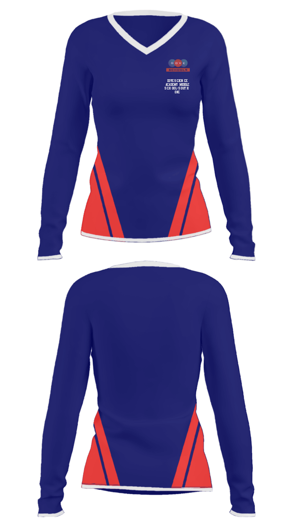 Women's Long Sleeve Vneck Shirt, Dove Science Academy Middle School-South Okc, Spirit Store, Teamtime, Team time, sublimation, custom sports apparel, team uniforms, spirit wear, spiritwear, sports uniforms, custom shirts, team store, custom team store, fundraiser sports, apparel fundraiser