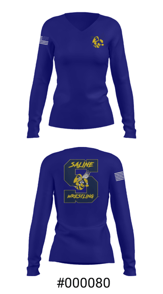 Women's Long Sleeve Vneck Shirt, Saline Middle School Wrestling, Wrestling, Teamtime, Team time, sublimation, custom sports apparel, team uniforms, spirit wear, spiritwear, sports uniforms, custom shirts, team store, custom team store, fundraiser sports, apparel fundraiser