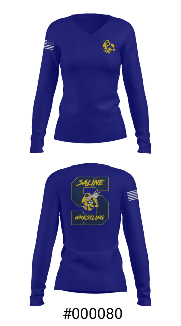 Women's Long Sleeve Vneck Shirt, Saline Middle School Wrestling, Wrestling, Teamtime, Team time, sublimation, custom sports apparel, team uniforms, spirit wear, spiritwear, sports uniforms, custom shirts, team store, custom team store, fundraiser sports, apparel fundraiser