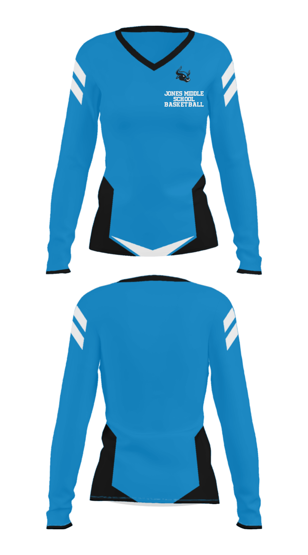 Women's Long Sleeve Vneck Shirt, Jones Middle School Basketball, Men's Basketball, Teamtime, Team time, sublimation, custom sports apparel, team uniforms, spirit wear, spiritwear, sports uniforms, custom shirts, team store, custom team store, fundraiser sports, apparel fundraiser