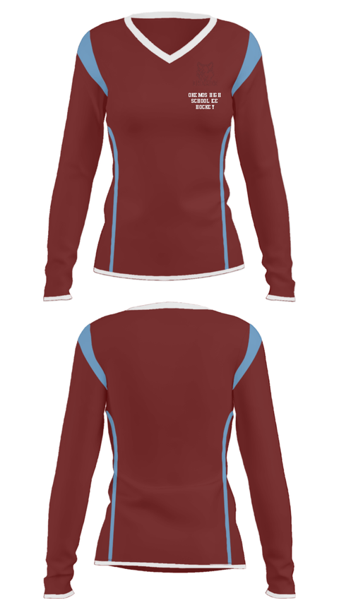 Women's Long Sleeve Vneck Shirt, Okemos High School Ice Hockey, Ice Hockey, Teamtime, Team time, sublimation, custom sports apparel, team uniforms, spirit wear, spiritwear, sports uniforms, custom shirts, team store, custom team store, fundraiser sports, apparel fundraiser
