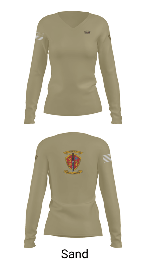 Women's Long Sleeve Vneck Shirt, 3rd. Battalion 7th. Marines, Marines, Teamtime, Team time, sublimation, custom sports apparel, team uniforms, spirit wear, spiritwear, sports uniforms, custom shirts, team store, custom team store, fundraiser sports, apparel fundraiser