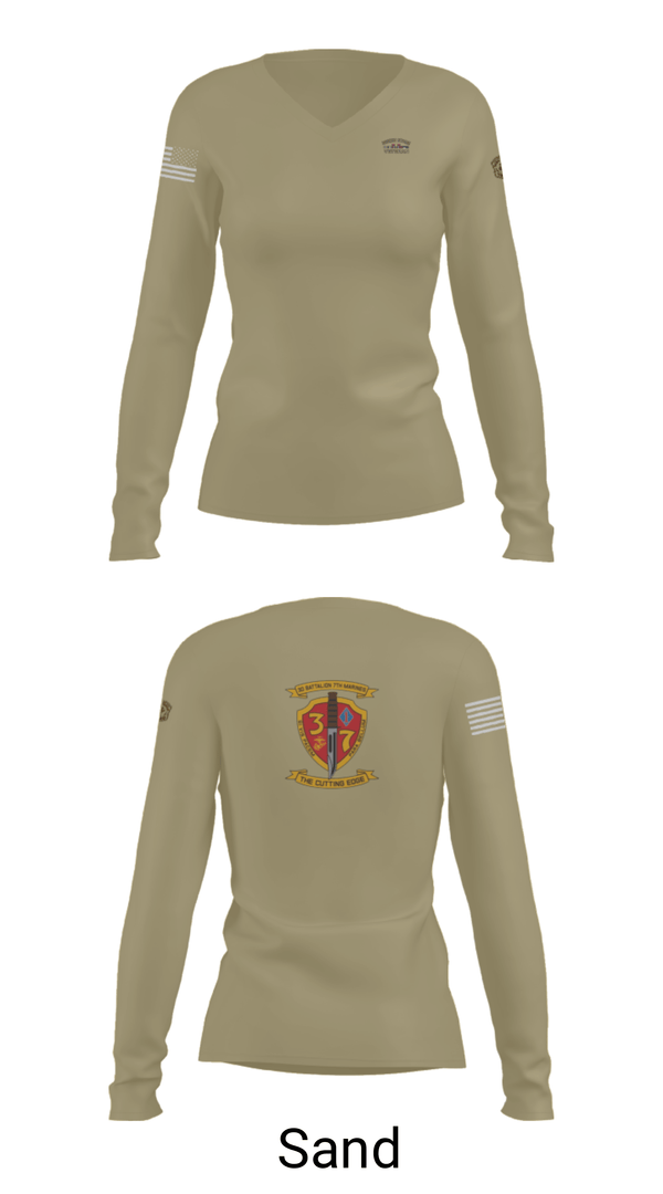 Women's Long Sleeve Vneck Shirt, 3rd. Battalion 7th. Marines, Marines, Teamtime, Team time, sublimation, custom sports apparel, team uniforms, spirit wear, spiritwear, sports uniforms, custom shirts, team store, custom team store, fundraiser sports, apparel fundraiser