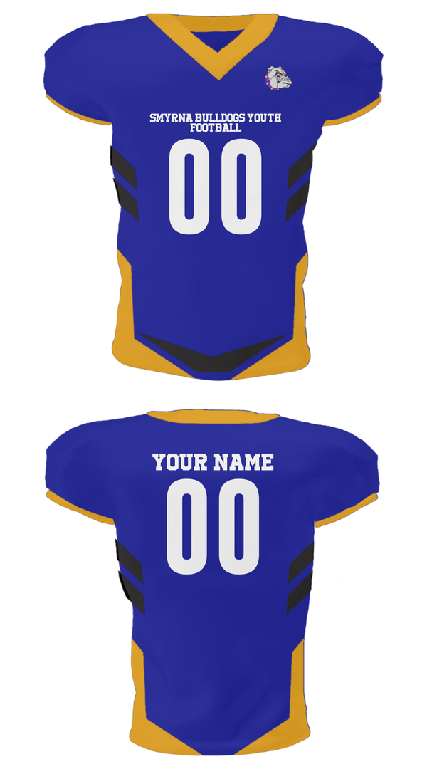 Football Jersey, Smyrna Bulldogs Youth Football, Football, Teamtime, Team time, sublimation, custom sports apparel, team uniforms, spirit wear, spiritwear, sports uniforms, custom shirts, team store, custom team store, fundraiser sports, apparel fundraiser