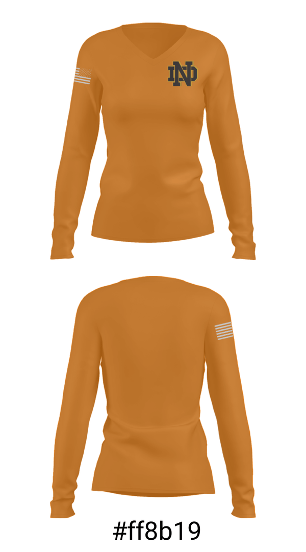 Women's Long Sleeve Vneck Shirt, Notre Dame Catholic High School, Spirit Store, Teamtime, Team time, sublimation, custom sports apparel, team uniforms, spirit wear, spiritwear, sports uniforms, custom shirts, team store, custom team store, fundraiser sports, apparel fundraiser