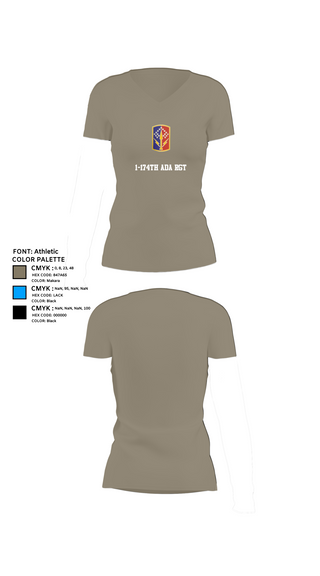 Women's Short Sleeve Vneck Shirt, 1-174th ADA RGT, , Teamtime, Team time, sublimation, custom sports apparel, team uniforms, spirit wear, spiritwear, sports uniforms, custom shirts, team store, custom team store, fundraiser sports, apparel fundraiser