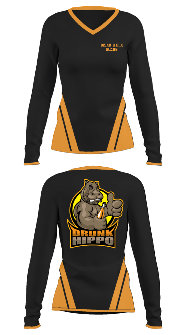 Women's Long Sleeve Vneck Shirt, Drunk Hippo Racing, , Teamtime, Team time, sublimation, custom sports apparel, team uniforms, spirit wear, spiritwear, sports uniforms, custom shirts, team store, custom team store, fundraiser sports, apparel fundraiser