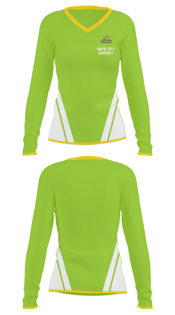 Women's Long Sleeve Vneck Shirt, South City Academy, Spirit Store, Teamtime, Team time, sublimation, custom sports apparel, team uniforms, spirit wear, spiritwear, sports uniforms, custom shirts, team store, custom team store, fundraiser sports, apparel fundraiser