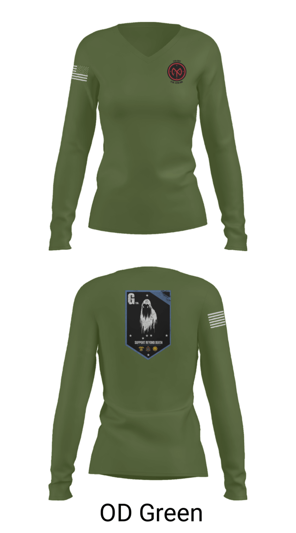 Women's Long Sleeve Vneck Shirt, , Army, Teamtime, Team time, sublimation, custom sports apparel, team uniforms, spirit wear, spiritwear, sports uniforms, custom shirts, team store, custom team store, fundraiser sports, apparel fundraiser