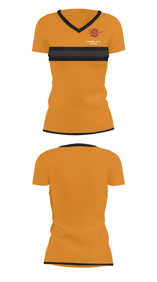 Women's Short Sleeve Vneck Shirt, Sandwich High School, Spirit Store, Teamtime, Team time, sublimation, custom sports apparel, team uniforms, spirit wear, spiritwear, sports uniforms, custom shirts, team store, custom team store, fundraiser sports, apparel fundraiser