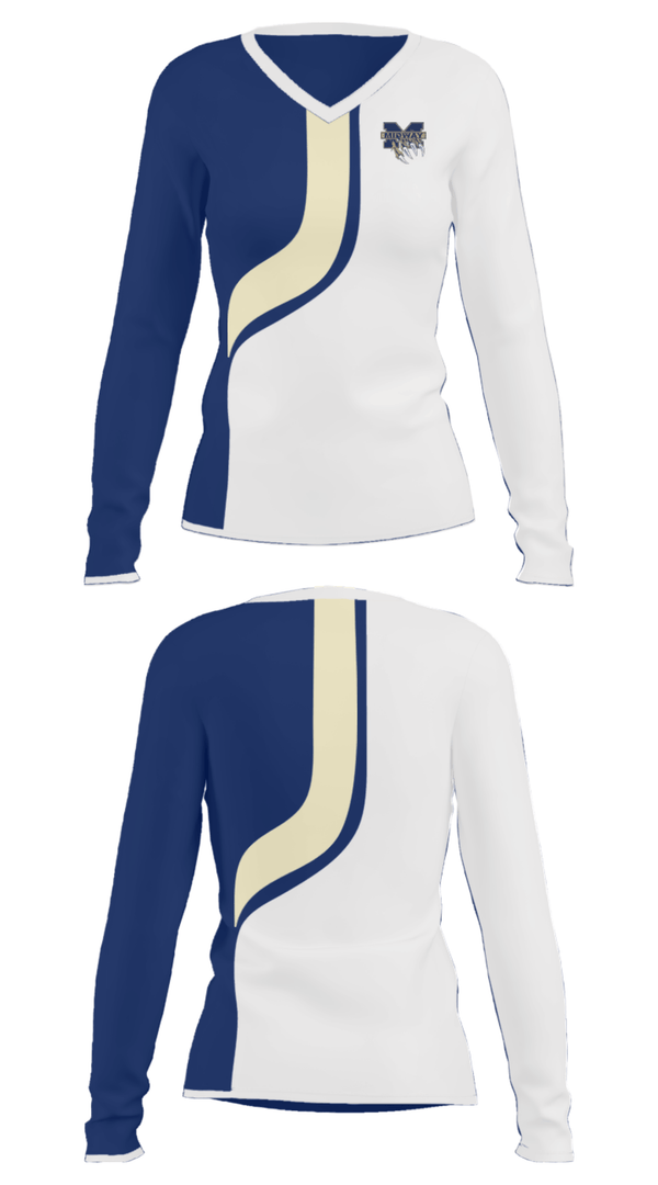 Women's Long Sleeve Vneck Shirt, Midway Wolverines, Spirit Store, Teamtime, Team time, sublimation, custom sports apparel, team uniforms, spirit wear, spiritwear, sports uniforms, custom shirts, team store, custom team store, fundraiser sports, apparel fundraiser