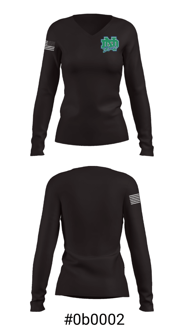 Women's Long Sleeve Vneck Shirt, Notre Dame College Prep, Spirit Store, Teamtime, Team time, sublimation, custom sports apparel, team uniforms, spirit wear, spiritwear, sports uniforms, custom shirts, team store, custom team store, fundraiser sports, apparel fundraiser