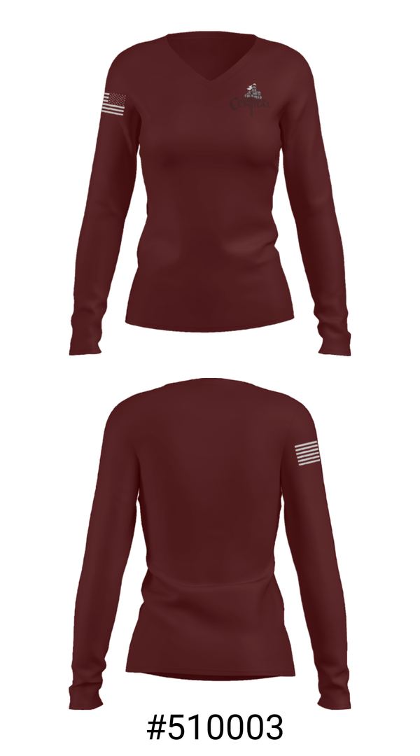 Women's Long Sleeve Vneck Shirt, Grand Forks Central High School Knights, Spirit Store, Teamtime, Team time, sublimation, custom sports apparel, team uniforms, spirit wear, spiritwear, sports uniforms, custom shirts, team store, custom team store, fundraiser sports, apparel fundraiser
