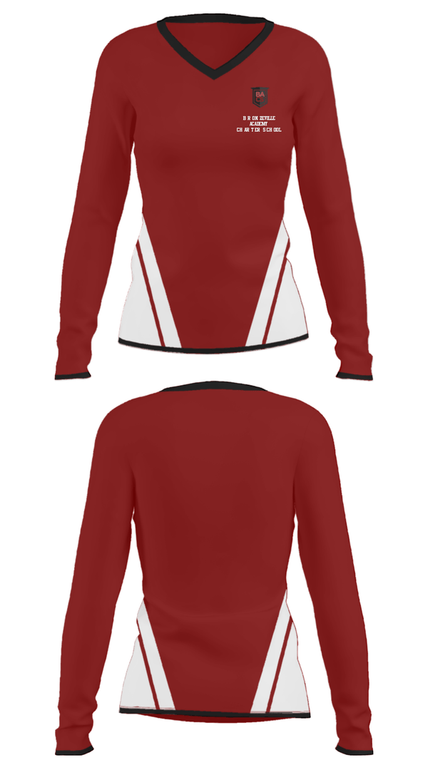 Women's Long Sleeve Vneck Shirt, Bronzeville Academy Charter School, Spirit Store, Teamtime, Team time, sublimation, custom sports apparel, team uniforms, spirit wear, spiritwear, sports uniforms, custom shirts, team store, custom team store, fundraiser sports, apparel fundraiser